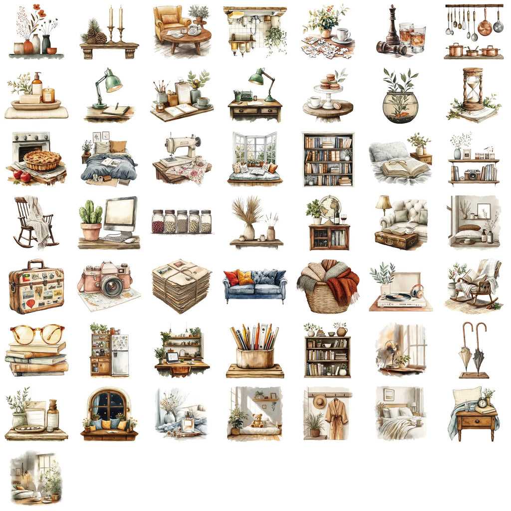 50/100PCS Cartoon Home Art Sticker Pack Waterproof Transparent PET Guitar Notebook Decor
