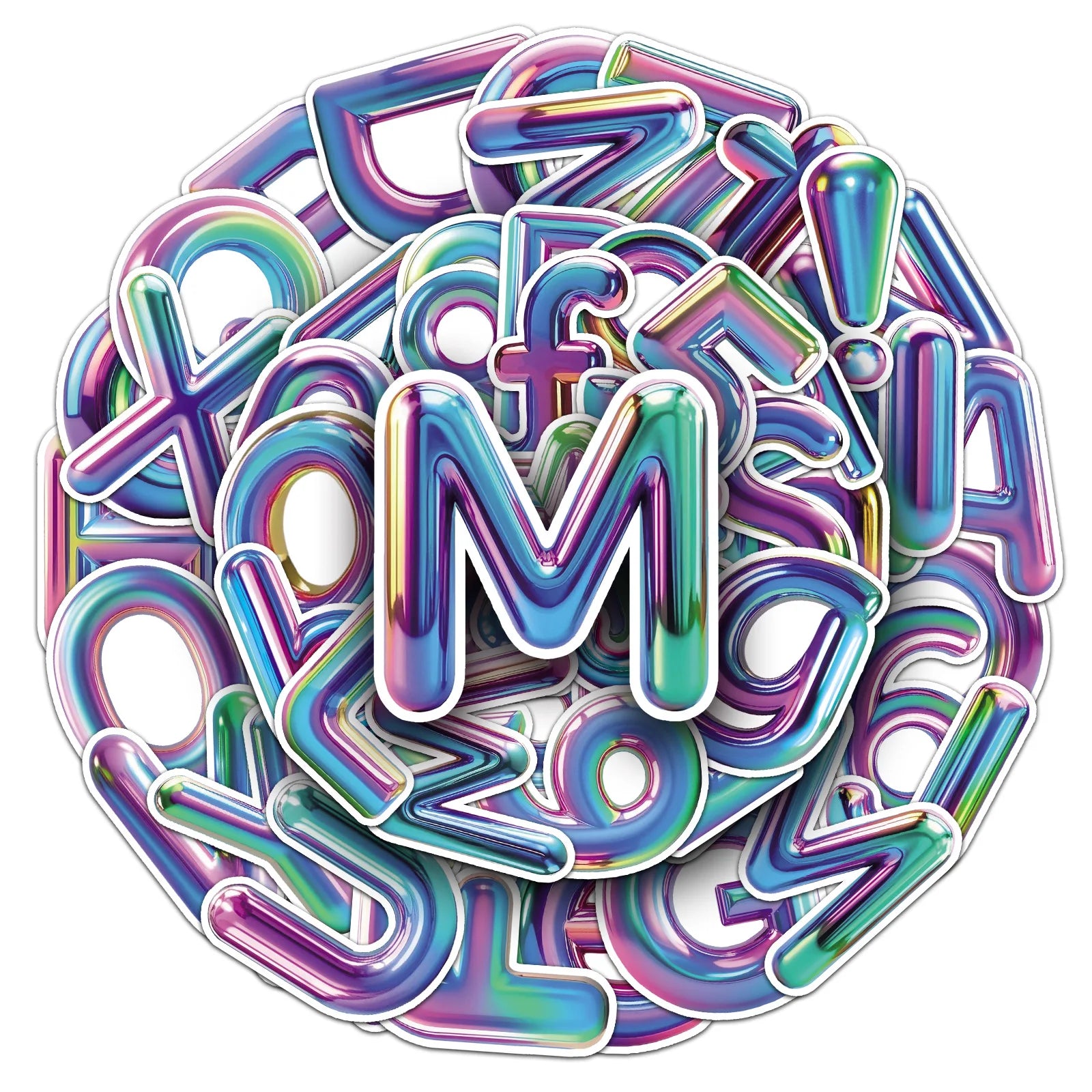 50-Pack 3D Vibrant Color Letter & Number Graffiti Stickers Decorative Stickers for Phone Case Laptop Skateboard Luggage Notebook