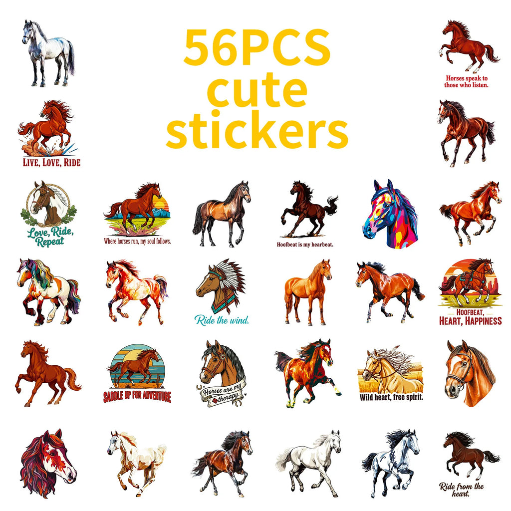 56PCS Colorful Horse Motivational Stickers Office Supplies Gift Box Helmet DIY Decoe Art Decals Sticker