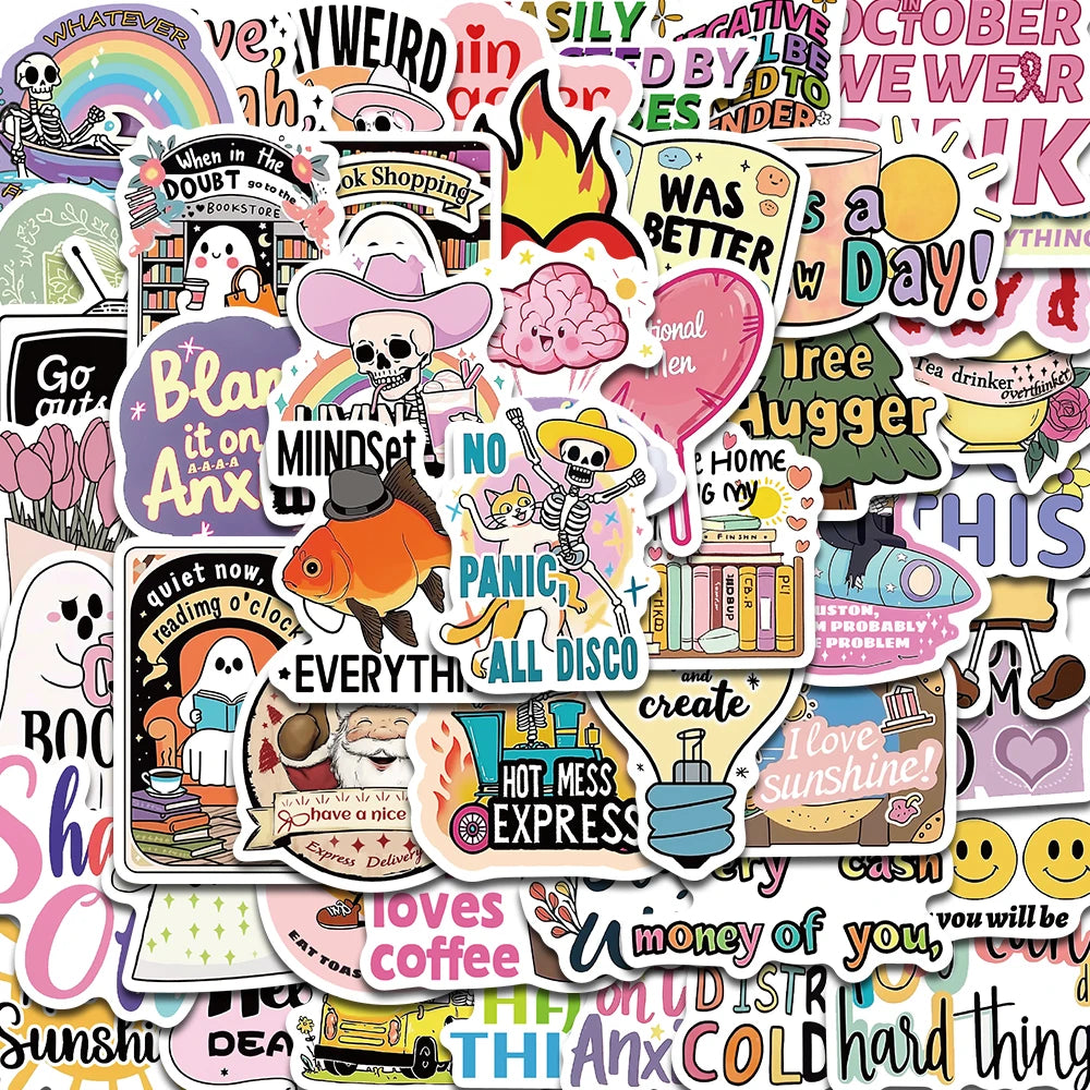 50PCS Mix Creative inspirational quotes Sticker Harajuku Aesthetic Scrapbooking Y2k Fashion Waterproof Stationery Diary Phone