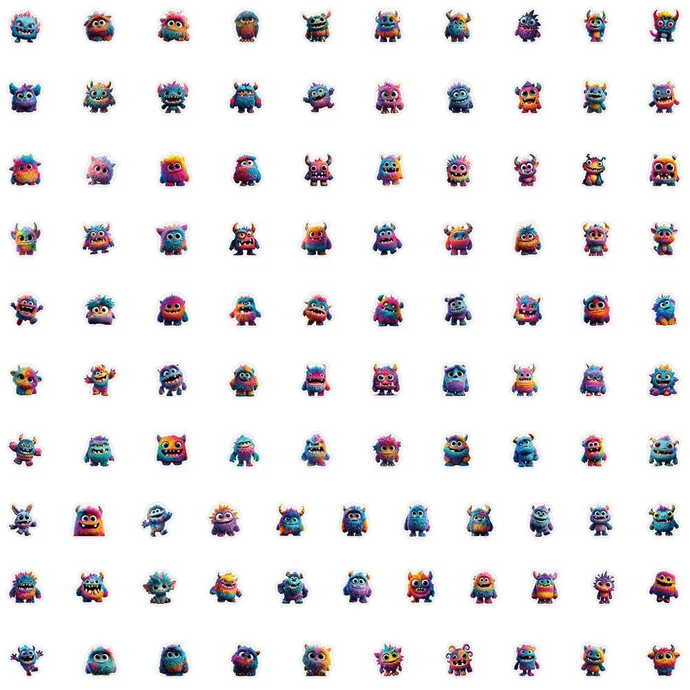 100PCS Super Cute Plush Monster Graffiti Stickers Reward Decorative Stationery Notebook Pen Holder Stickers