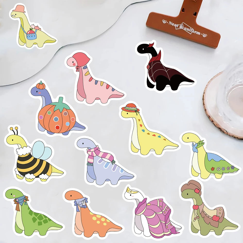50PCS Colorful Little Dinosaur Stickers Decorative Skateboards Art Picture Gift DIY Phone Bedroom Decals Community Dormitory