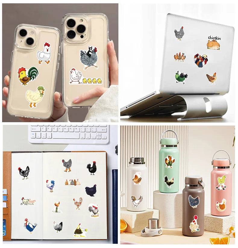 50/100 Pcs Cartoon Funny Hen Rooster No Repeat Doodle Stickers DIY Game for Stationery Box File Holder Phone Vinyl Decals