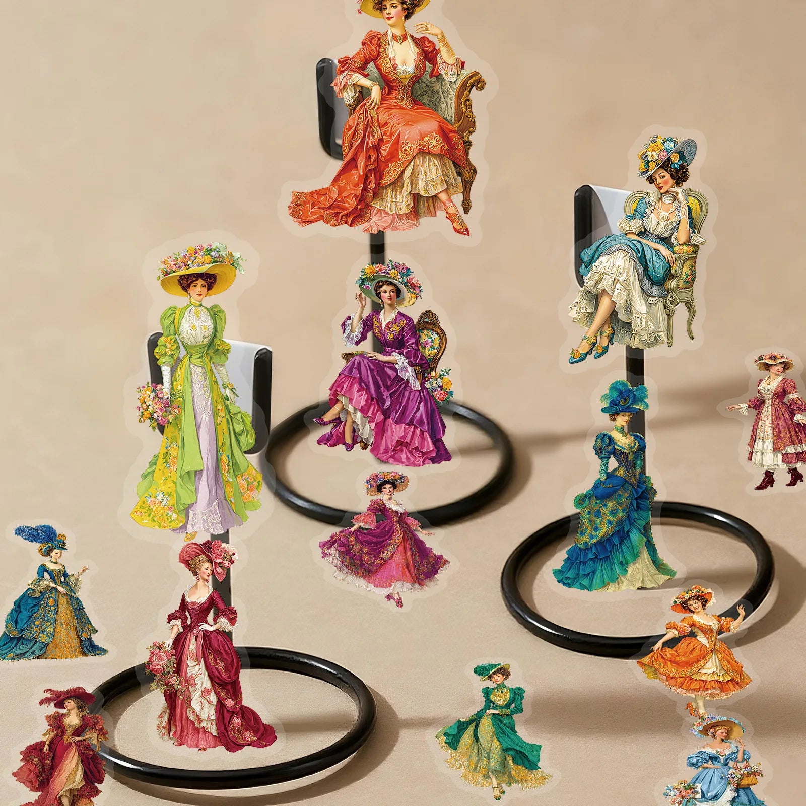 56PCS Vintage Palace Lady PET Stickers, Victorian Elegant Dress Stationery Diary Fridge Decor Art Sticker
