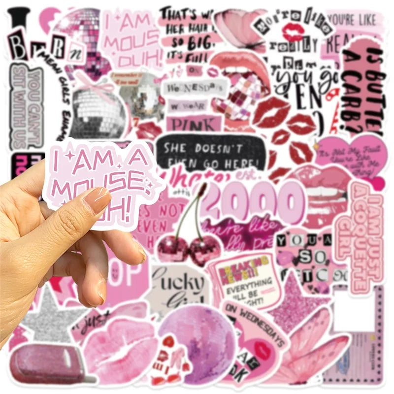 10/30/50PCS Cute Pink Girl Lip PVC Sticky Sticker Aesthetic Stationery DIY Children's Decoration Scrapbooking School Supplies