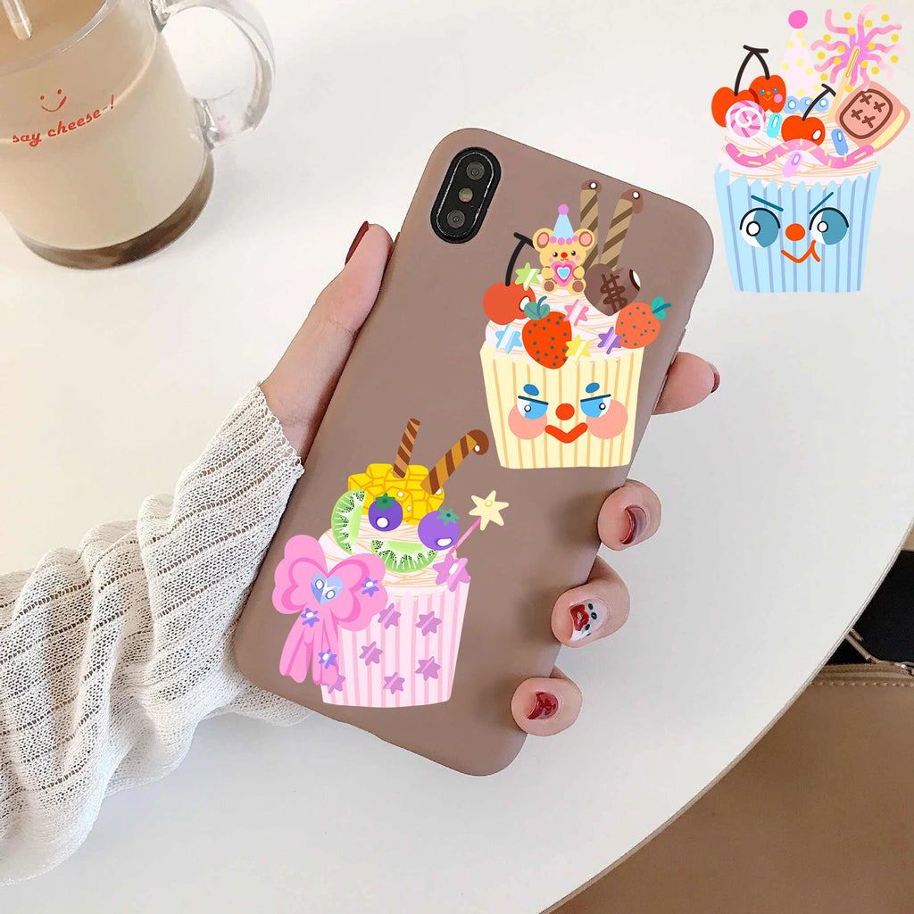 8PCS Cartoon Cake Print Collage Nostalgia Transparent Cartoon Living Scrapbook Skateboards Phone PET Luggage Bottle Decals