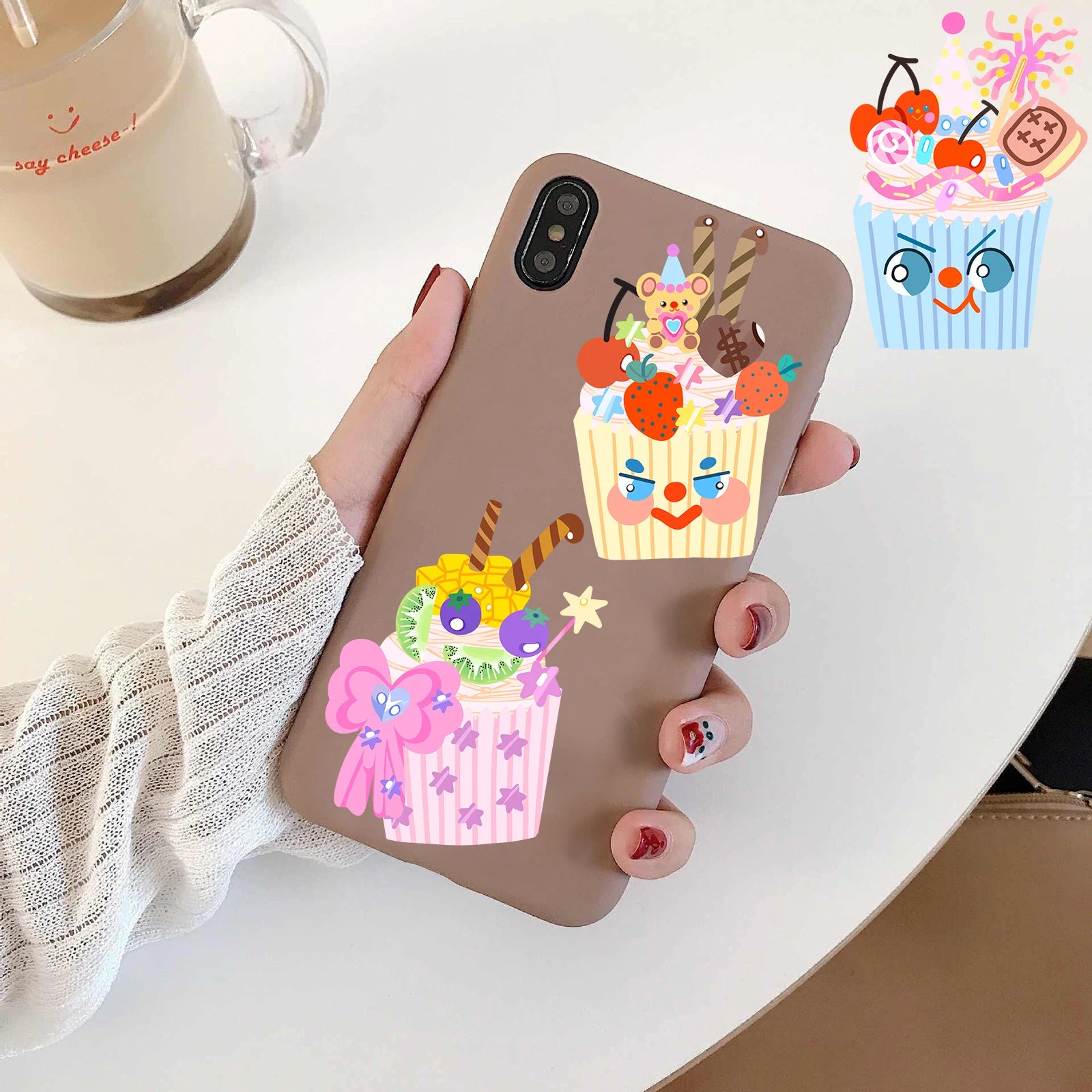 8PCS Cartoon Cake Print Collage Nostalgia Transparent Cartoon Living Scrapbook Skateboards Phone PET Luggage Bottle Decals