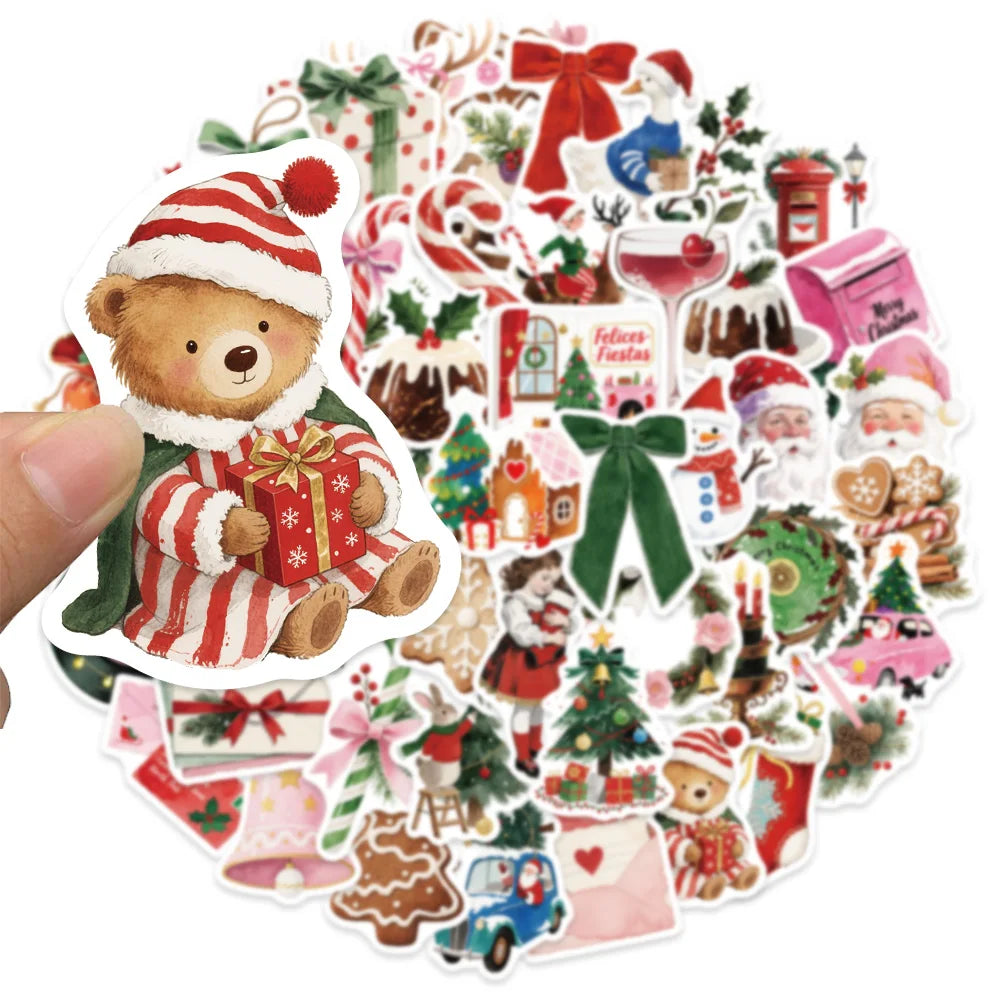 50PCS Christmas Aesthetics Christmas Decoration Stickers DIY Luggage Notebook Water Cup Handmade Scrapbook Stickers