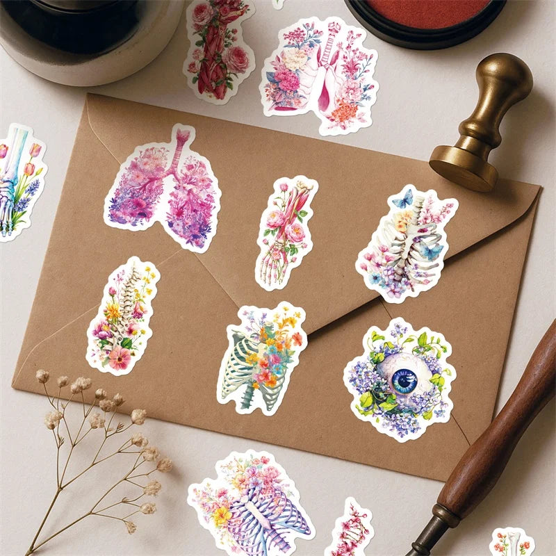 10/30/56PCS Cute Flower Skull Organs PVC Sticky Stickers Aesthetic Colored DIY Phone Laptop Luggage Skateboard Graffiti Decals
