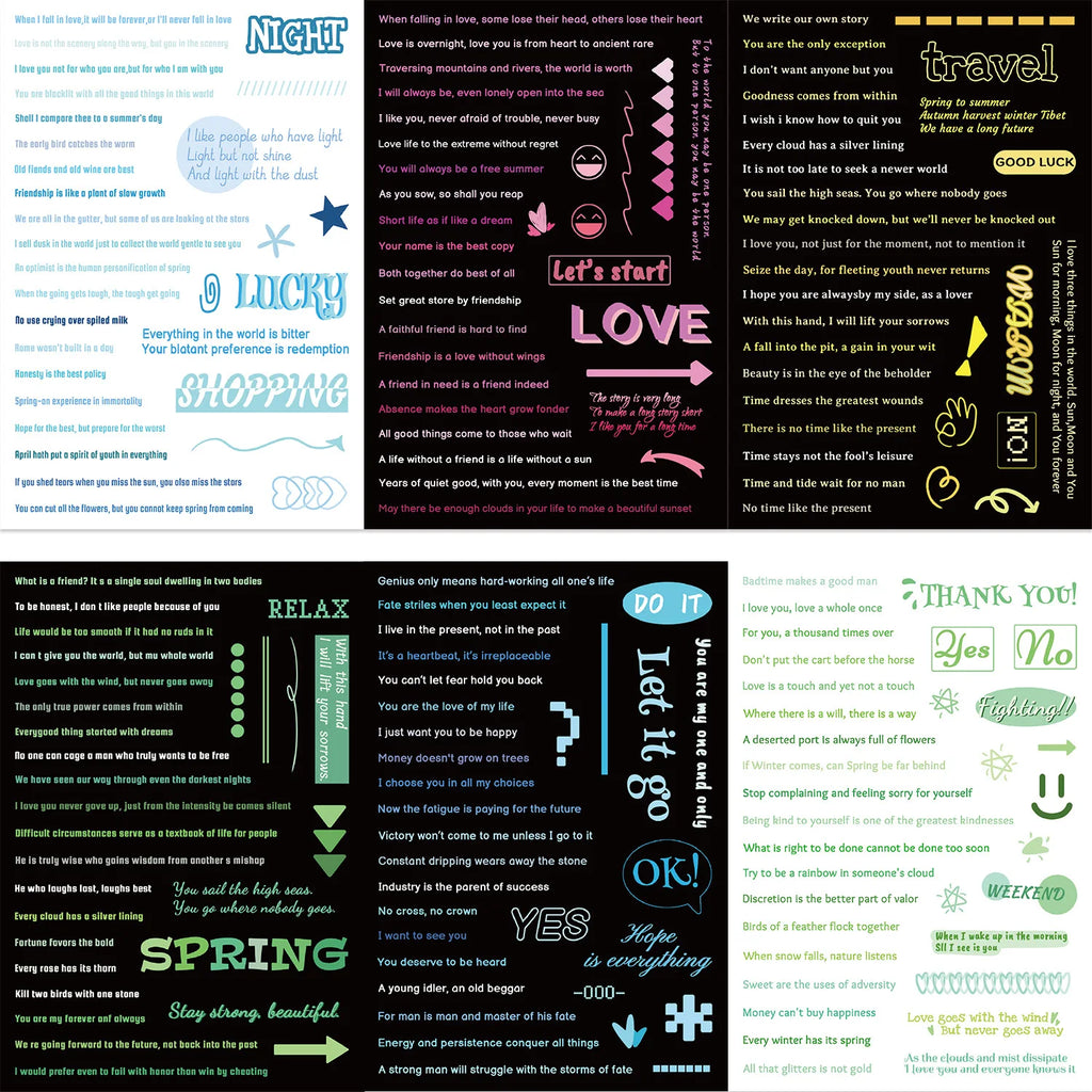 8/16/24PCS Cartoon Text Graffiti Stickers Decorative Guitar Notebook Luggage DIY Waterproof Stationery Stickers