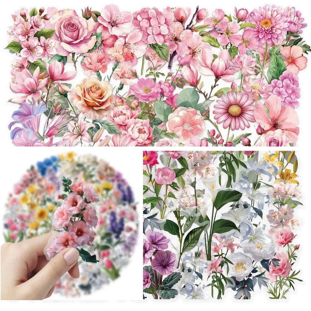 100Pcs Flower Transparent PET Waterproof Sticker Natural Plant Decoration Phone Case DIY Sticker Laptop Decal Skins