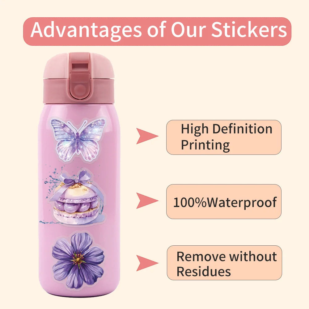 62/124 PCS Transparent PET Purple Graffiti Stationery Notebook Decorative Stickers Luggage Water Cups Scooter Stickers