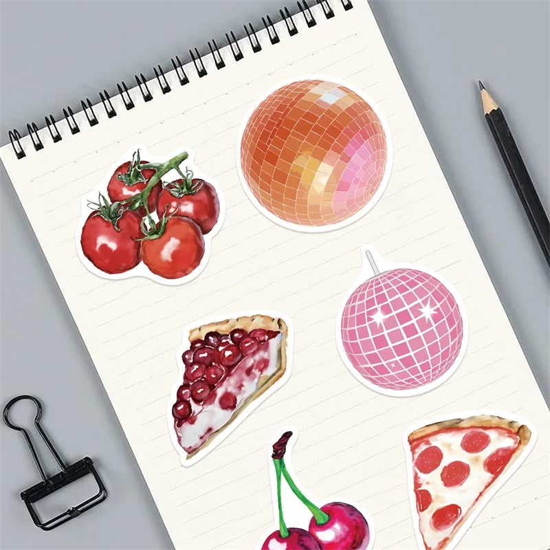 10/30/50PCS Kawaii Red Cherry PVC Sticky Sticker Aesthetic DIY Decoration Scrapbooking School Supplies for Kids