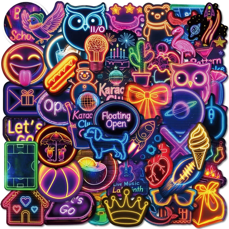 10/30/50PCS Cute Neon Sticky PVC Sticker Aesthetic Stationery DIY Colored Decoration Scrapbooking School Supplies for Kids