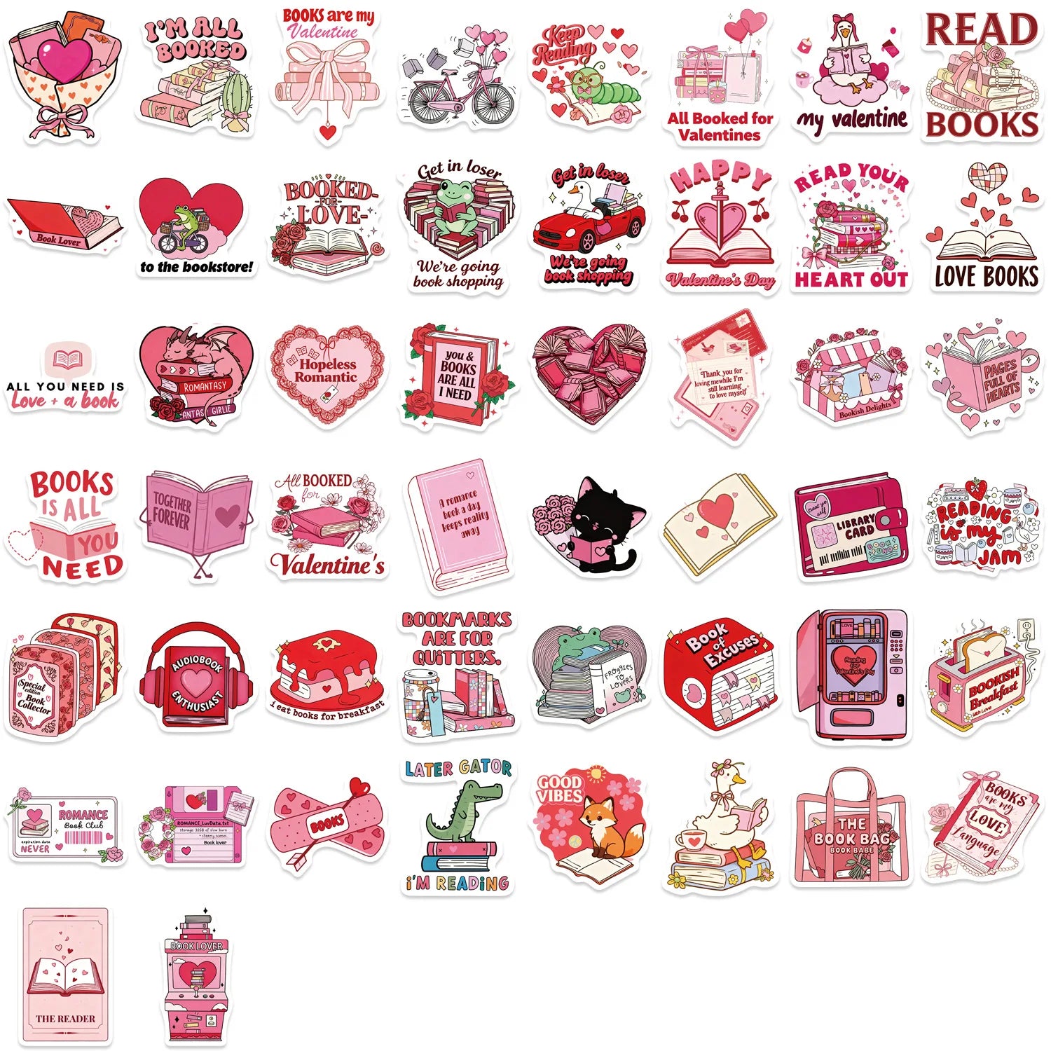 50/100PCS Valentine's Day Bookish Graffiti Stickers Phone Case Guitar Notebook Luggage DIY Decorative Waterproof Stickers