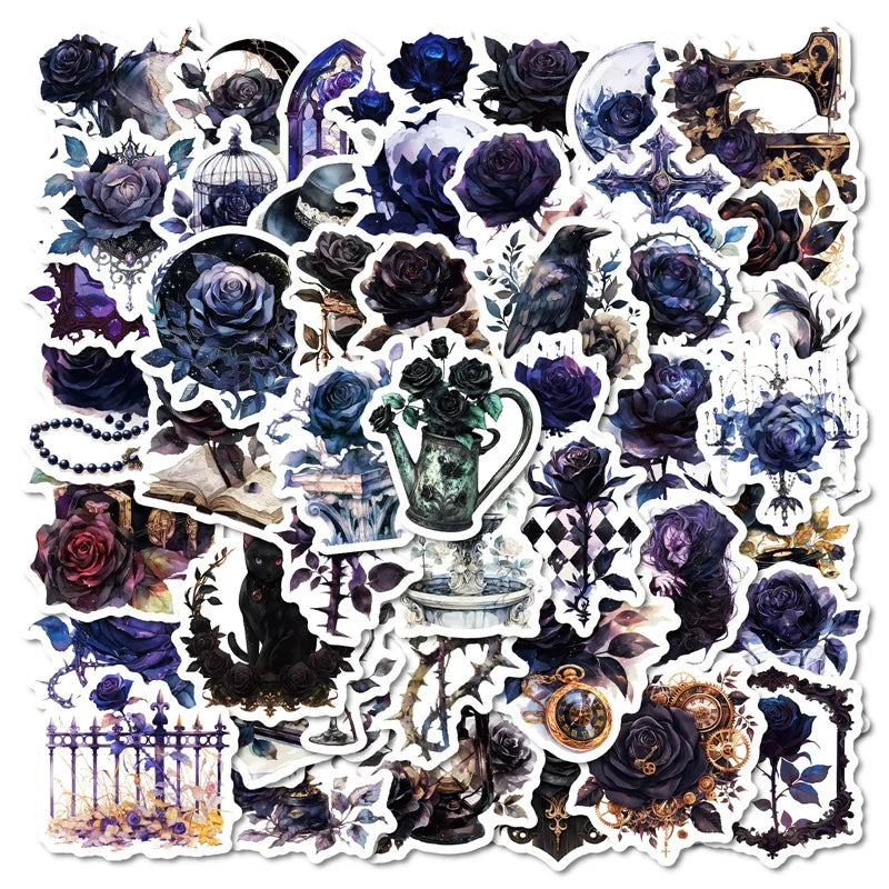 10/30/50PCS Dark Purple Rose Sticky PVC Sticker Aesthetic Children's Stationery DIY Decoration Scrapbooking School Supplies