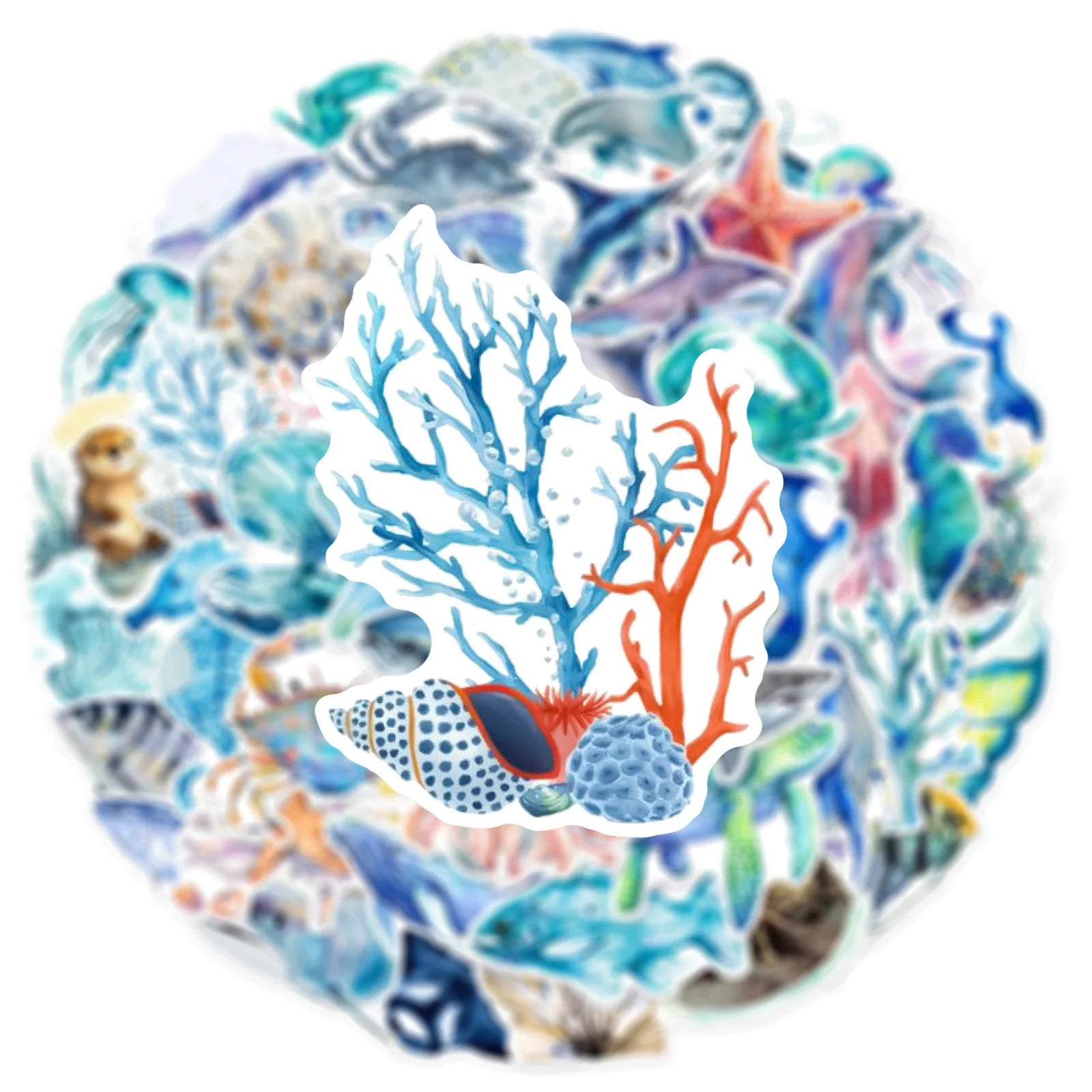 50pcs/pack New Hand Drawn Ocean Series Graffiti Stickers For Luggage Phone Guitar Water Cup Movable Stickers