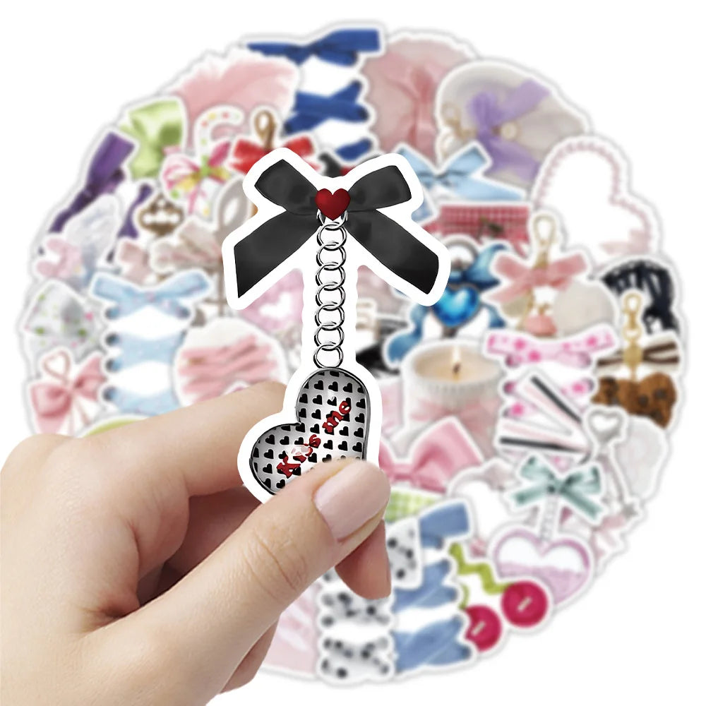 50-Pack Waterproof Butterfly Knots Stickers Cartoon DIY Decorations for Girls Stationery Box Notebook Luggage