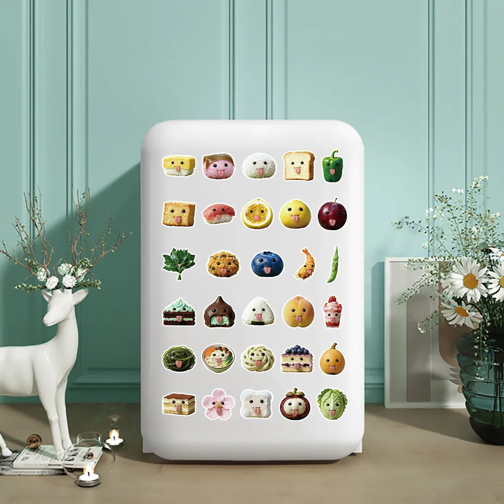 55-Piece Set Cute Abstract Food Stickers for Notebook Desk Laptop Luggage Graffiti Waterproof Decals