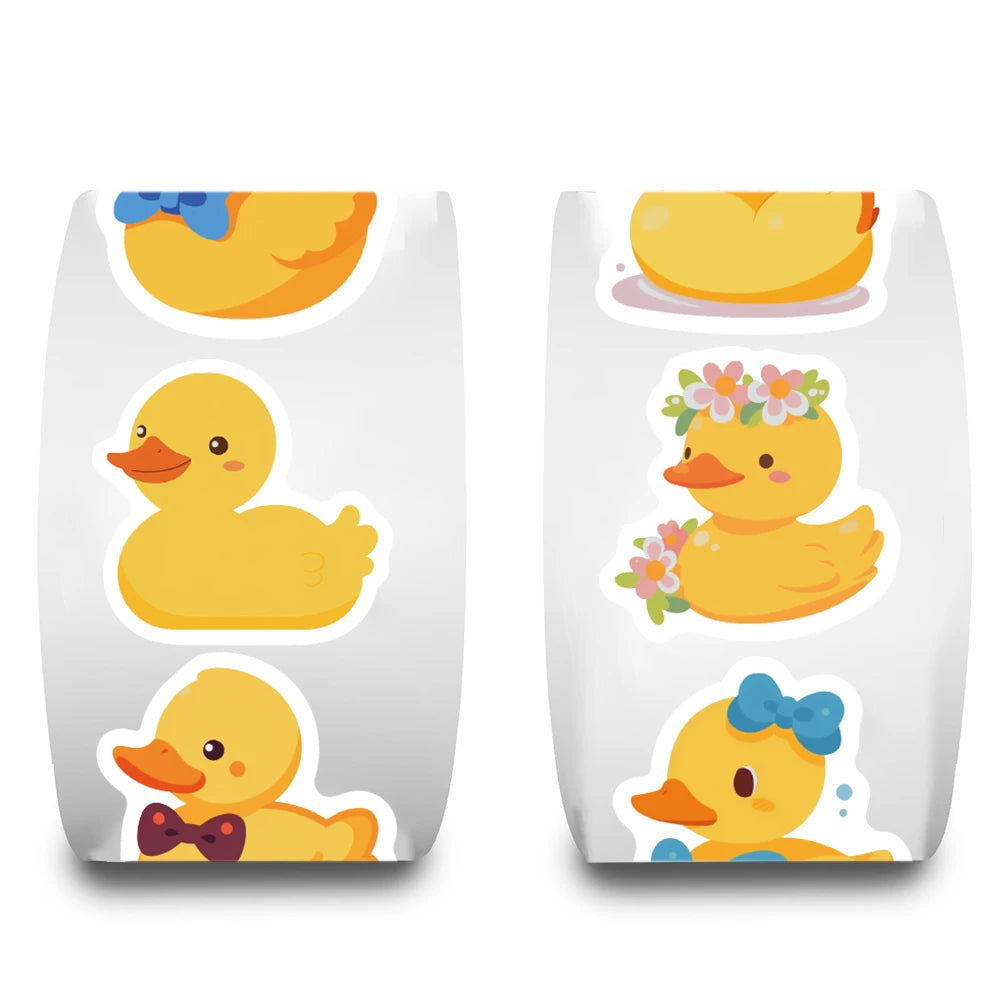 500PCS Cute Cartoon Duck Roll Stickers Notebook Phone Birthday Coffee Skateboard Fashion Laptop Luggage Waterproof Decoration ﻿