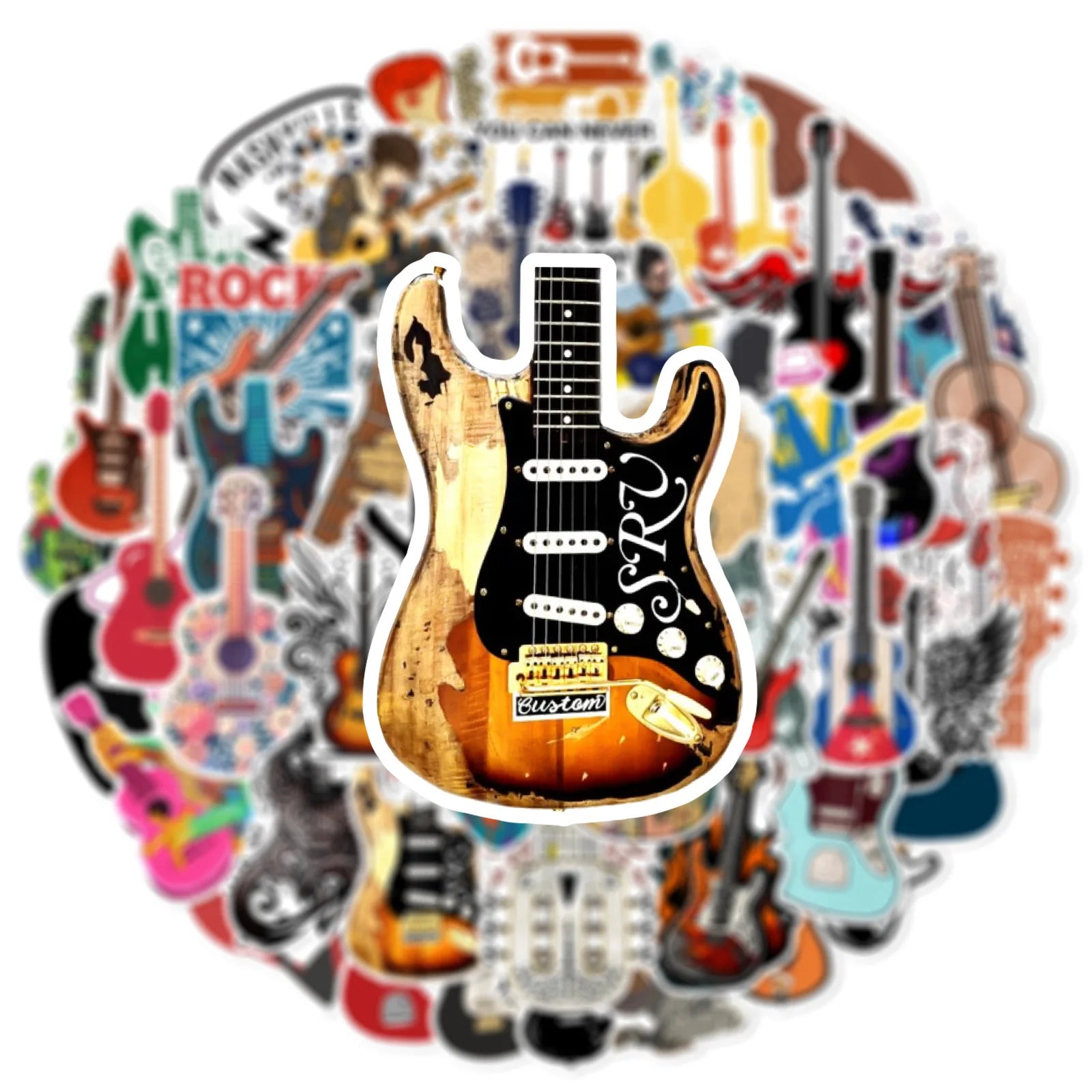 50/100 Pcs Reusable Trendy Guitar Instrument Doodle Stickers for DIY Notebook Scooter Guitar Piano Helmet Car Suitcase Decals