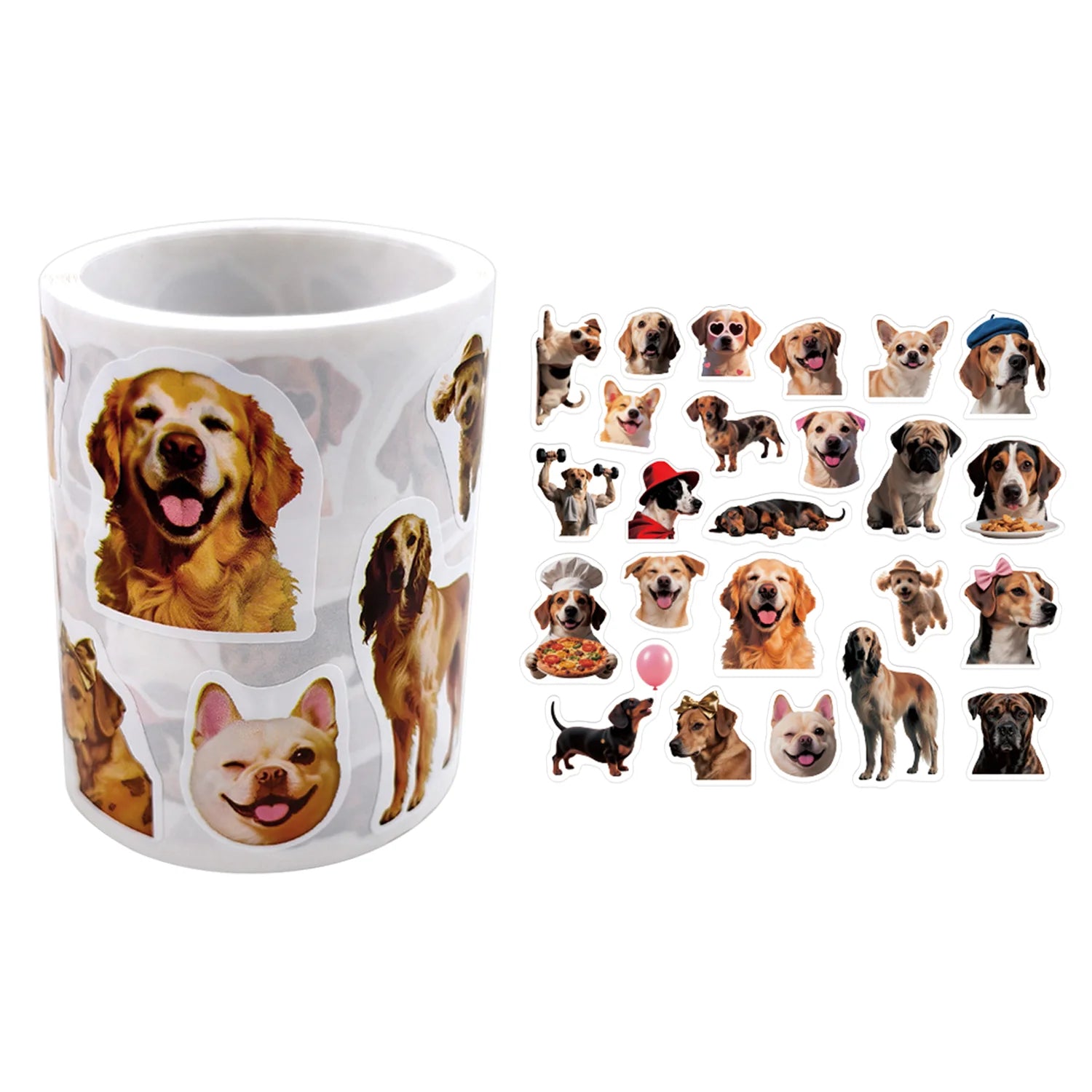 1Roll(500Pcs)24 Irregular Lovable Dogs Vinyl Waterproof Stickers Reusable/No Residue DlY Craft Decoration Pets Scrapbook Labels