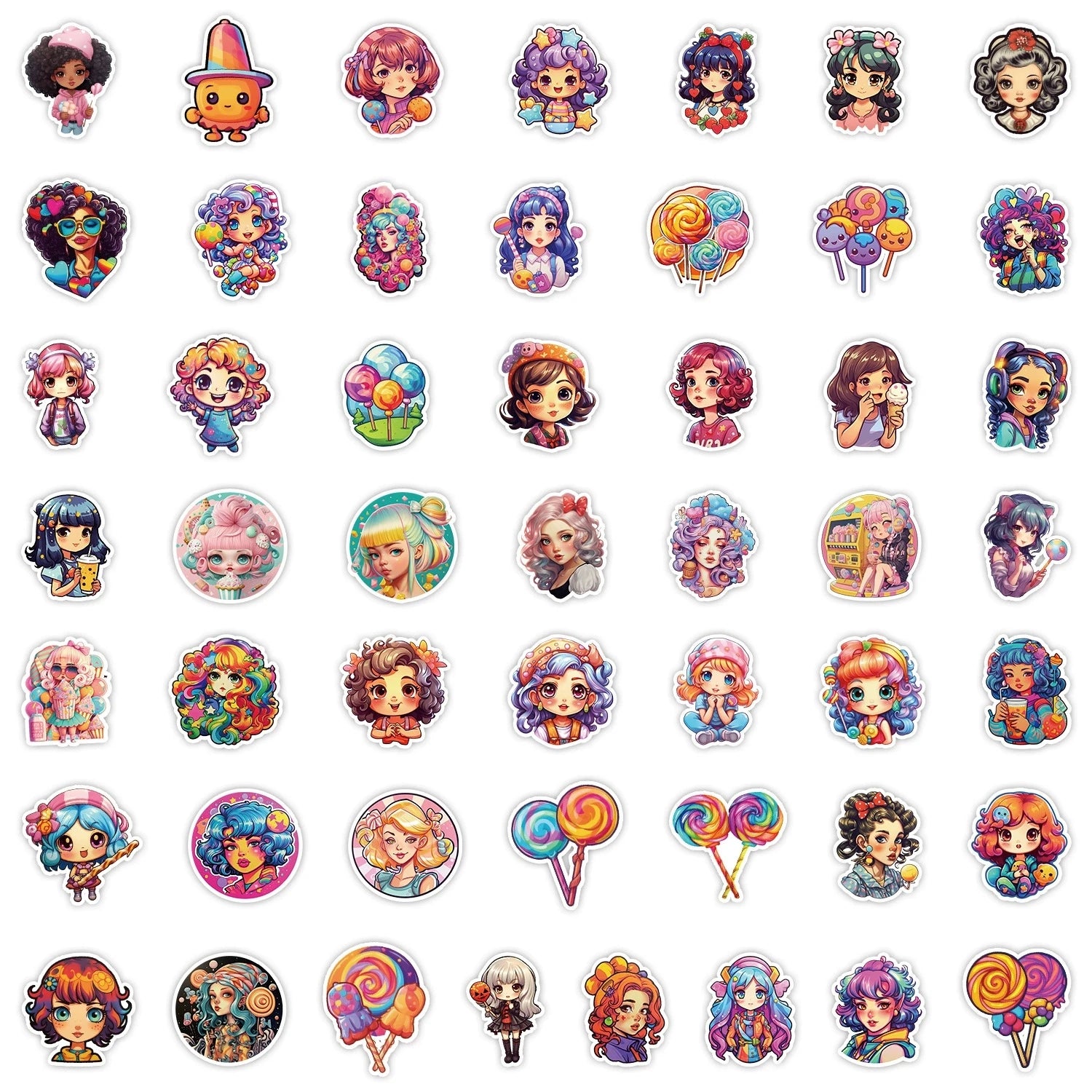 50/100PCS Colorful Candy Girl Graffiti Stickers Luggage Phone Computer Decor Stickers Waterproof Creative Stationery Sticker