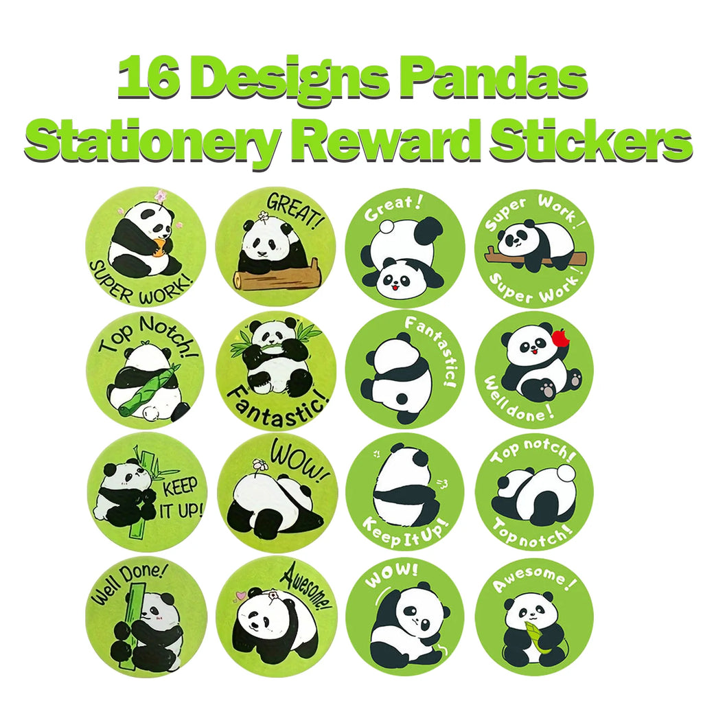 1Roll(500pcs) 1'' Round Cartoon Reward Pandas Stickers for Kids Teacher Reward School Supplies Animal Incentive Home Decor