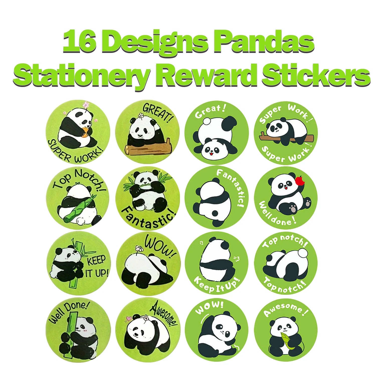 1Roll(500pcs) 1'' Round Cartoon Reward Pandas Stickers for Kids Teacher Reward School Supplies Animal Incentive Home Decor