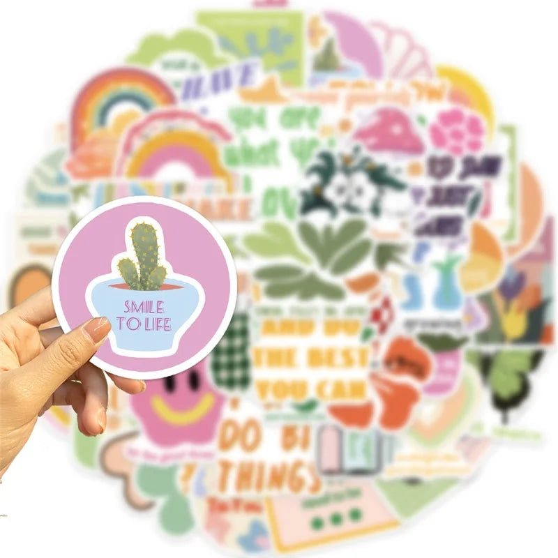 10/30/50PCS Inspiring Pink Green Children's PVC Sticker Aesthetic Decoration Scrapbooking Stationery School Supplies for Kids