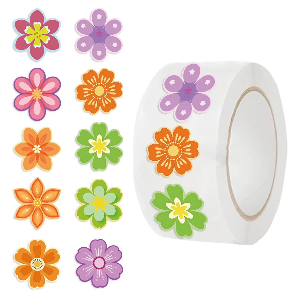 500 pcs/roll Roll Sticker Danish Flower Sticker Handbook Material Decoration Children Stationery Reward Sticker