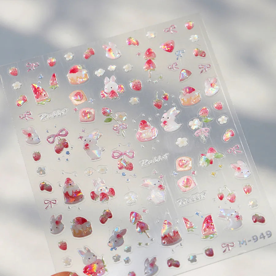 Halloween Nails Sticker 5D Embossed Cartoon Nail Art Stickers Retro Rabbit Self Adhesive Stickers For Nails DIY Manicure Decals