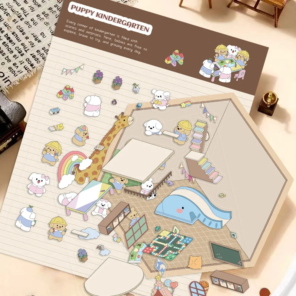 Cartoon Scenery Stickers, Cute Miniature World 3D Decompression DIY Scene Stationery Decals Stickers