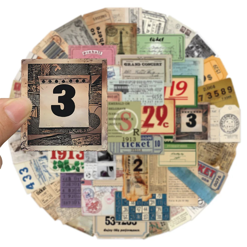 50PCS Retro Design Stamp Decoration Stickers DIY Scrapbook Phone Case Laptop Tablet Toy Decoration Stickers