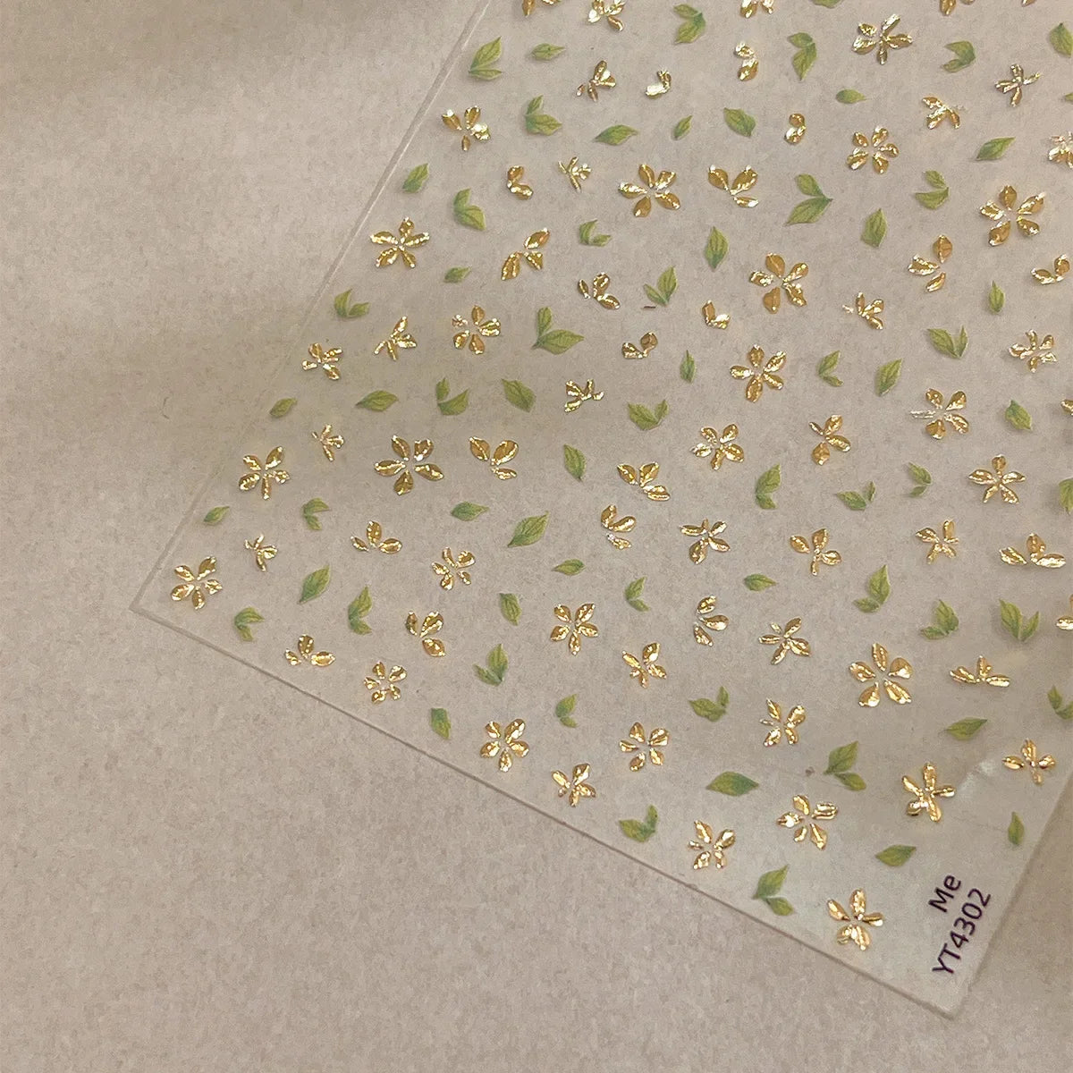 Golden Green Leaf Flower Nail Art Stickers Exqusitive 3D Five-petal Flower Nail Decorations DIY Adhesive Nail Decals Accessories