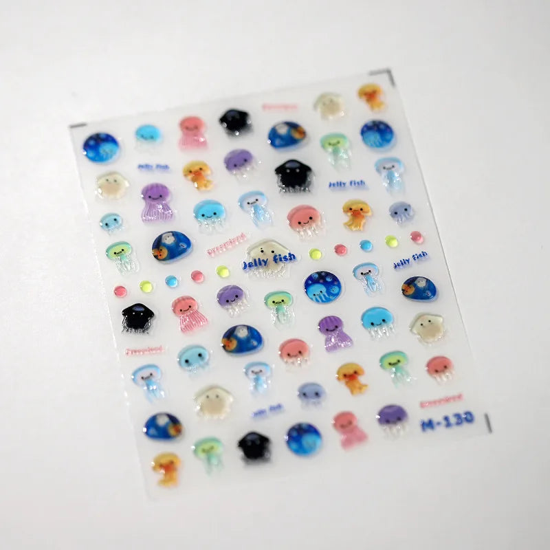 1pcs Cute 5D Jelly Nail Stickers Dessert Fruit Cherry Pink Claw Print Bowknot Love Nail Art Sticker Adhesive Manicure Decals DIY