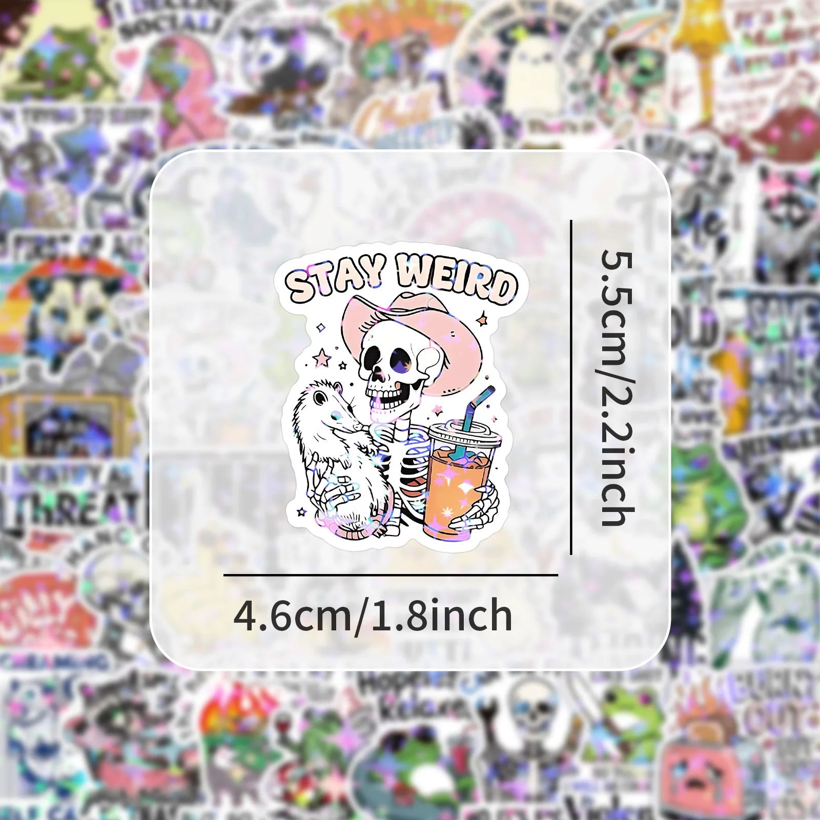 50/100PCS Cartoon Holographic Satirical Quotes Stickers Creative Funny English Funny Graffiti Decoration DIY Stationery Sticker