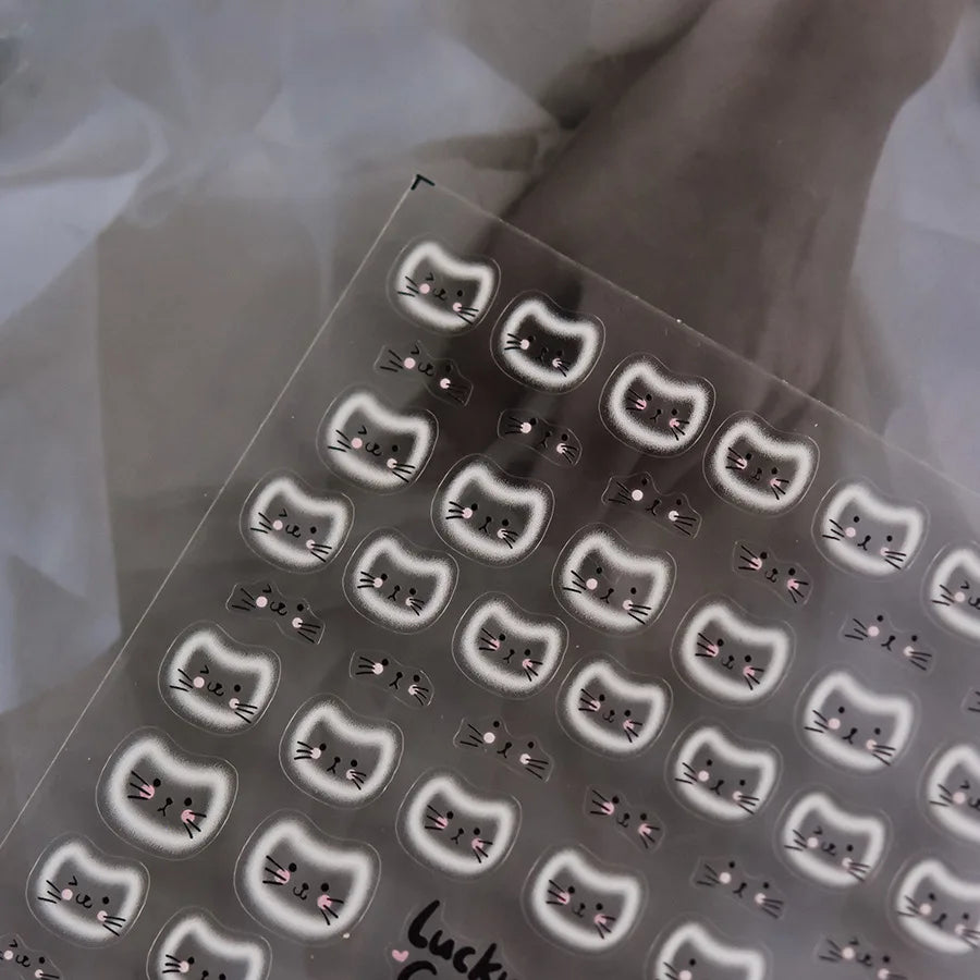 Creative Cat Expression Decoration Nails Stickers 3D White Halo Dyeing Cat Face Adhesive Nail Charms Stickers DIY Manicure Decal