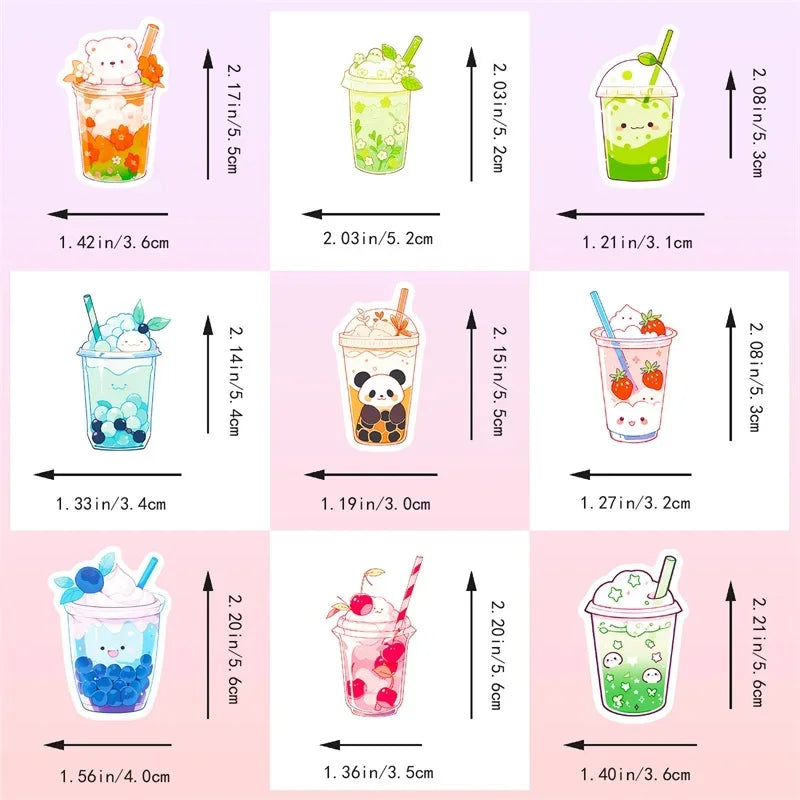 10/30/50PCS Panda Pearl Milk Tea PVC Sticker Aesthetic Children's Decoration Scrapbooking Stationery School Supplies for Kids