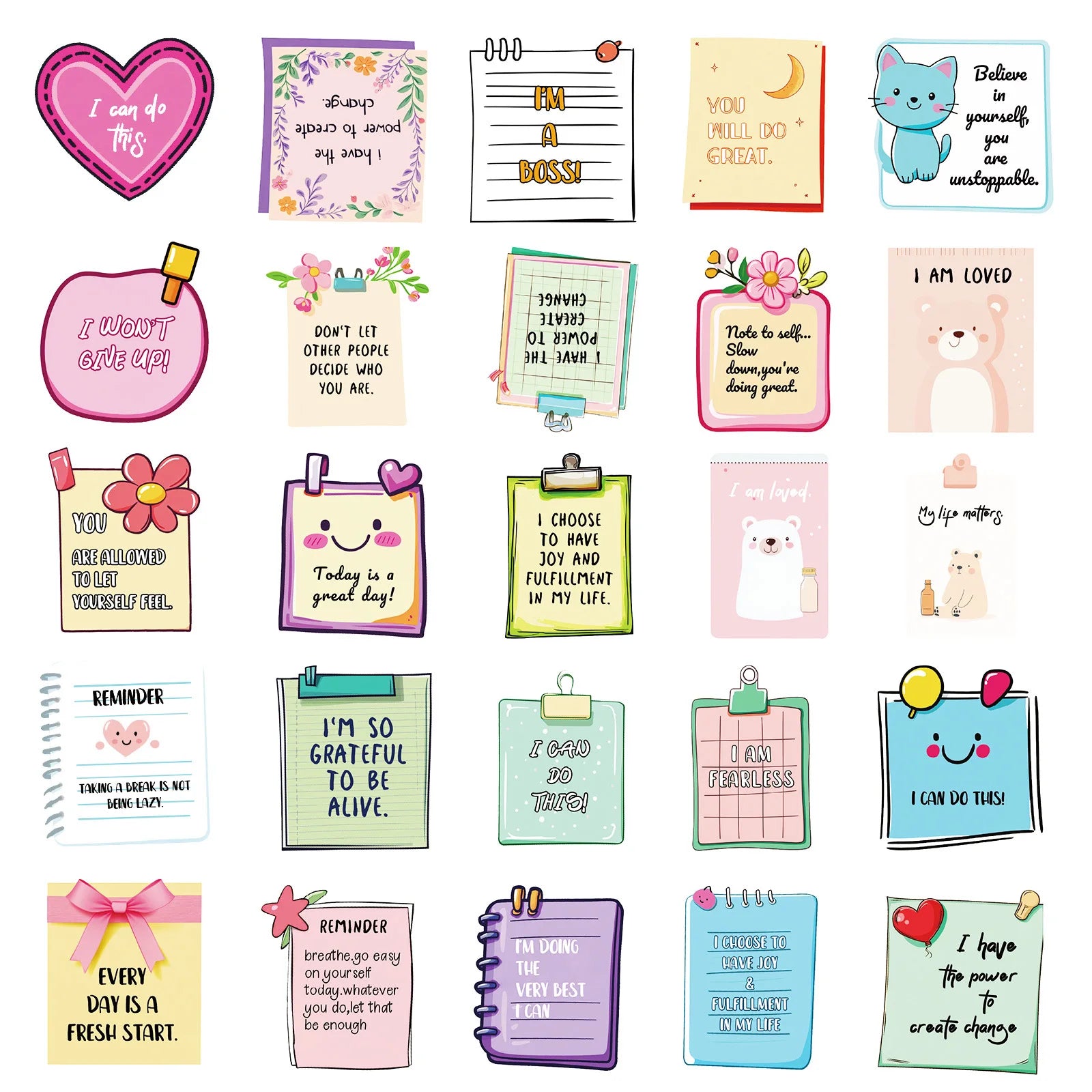 50PCS Cartoon Self affirmation Motivation Text Phrases Graffiti Stickers Decorative Phone Helmet Tablets Waterproof Stickers