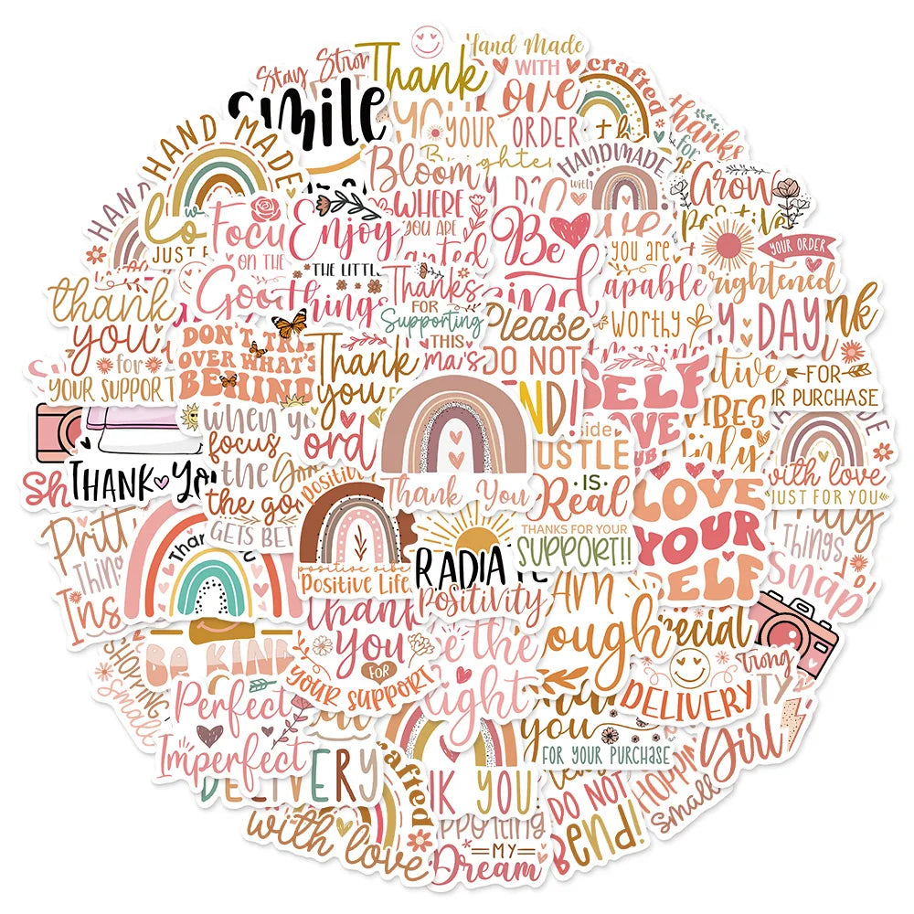 50PCS Boho Thank You Sticker Set Fun Stickers DIY Brochure Decoration Notebook Tablet Toy Stickers