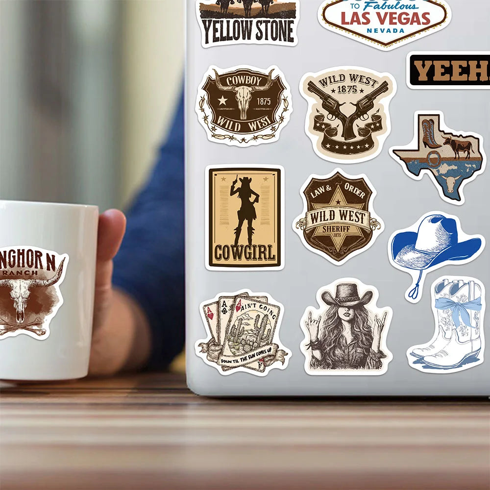 50PCS Creative Blue Brown Cowboy Graffiti Stickers DIY Luggage Laptop Tablet Speaker Decorative Wall Stickers Gift Stickers