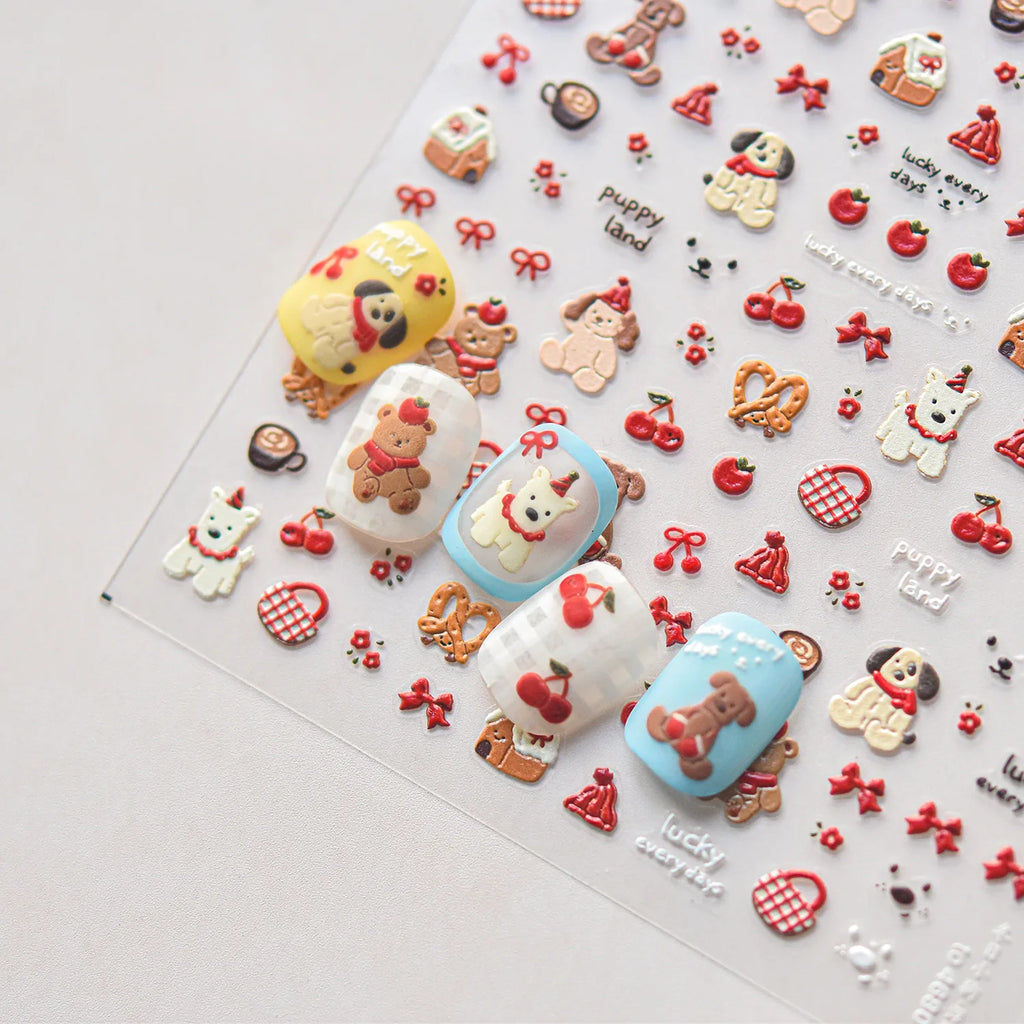 5D Cartoon Nail Art Stickers Cute Bear Cat Purry Design Self Adhesive Nails 3D Decorations Stickers Press On Nails DIY Accessory