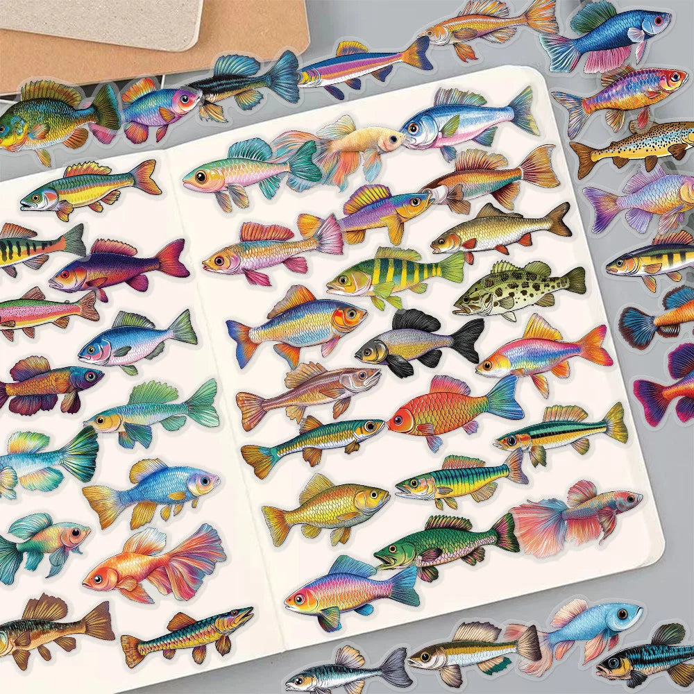 100pcs Cute Cartoon Marine Life & Fish Dolphin Shell Stickers ,Natural Starfish Transparent Stickers Decor Scrapbook