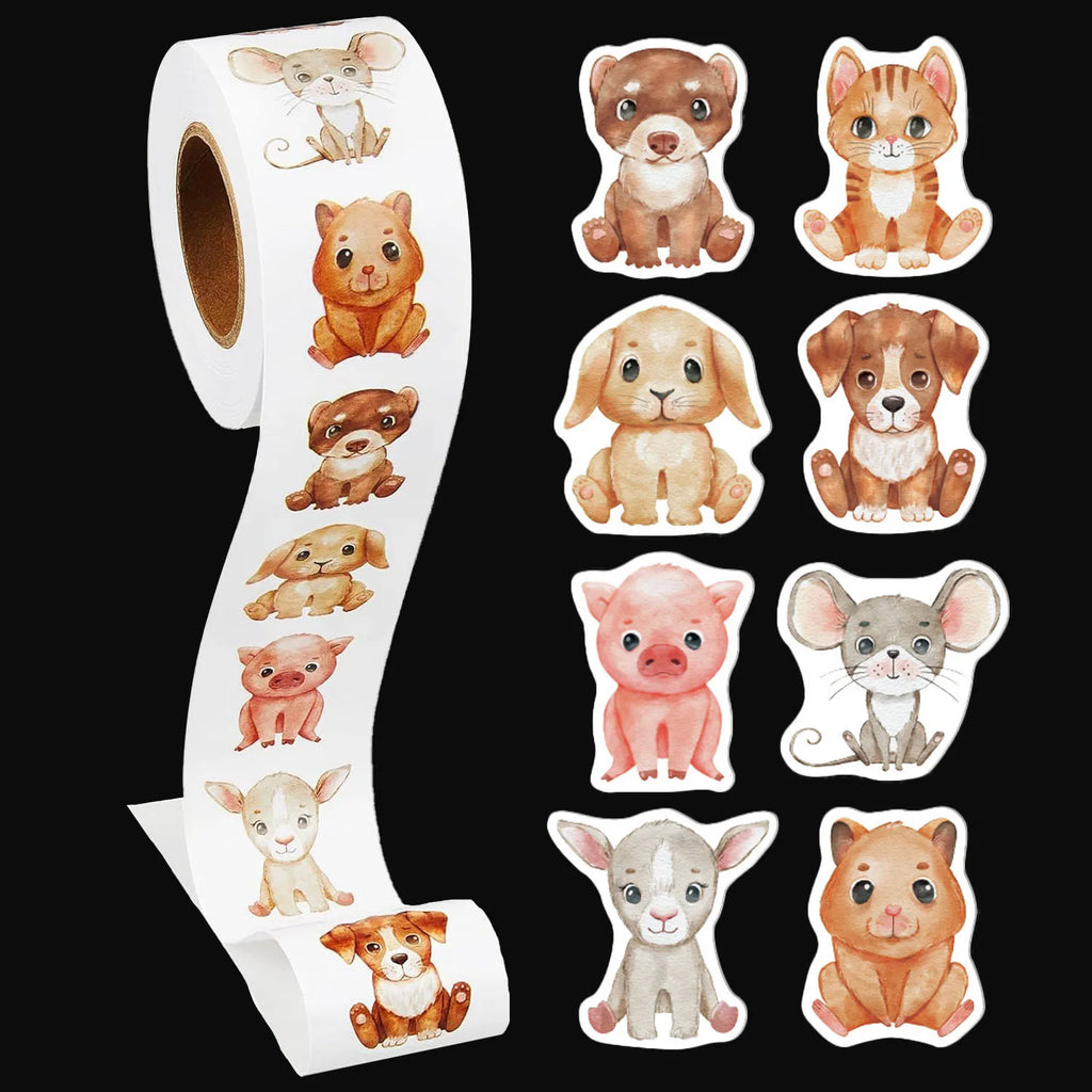 500Pcs/Roll Heterotypic Pets Stickers 2.5cm/1.0'' Cute Art Labels Learning Rewards, Adorn Gifts for Books Watercup Phone PC Pads