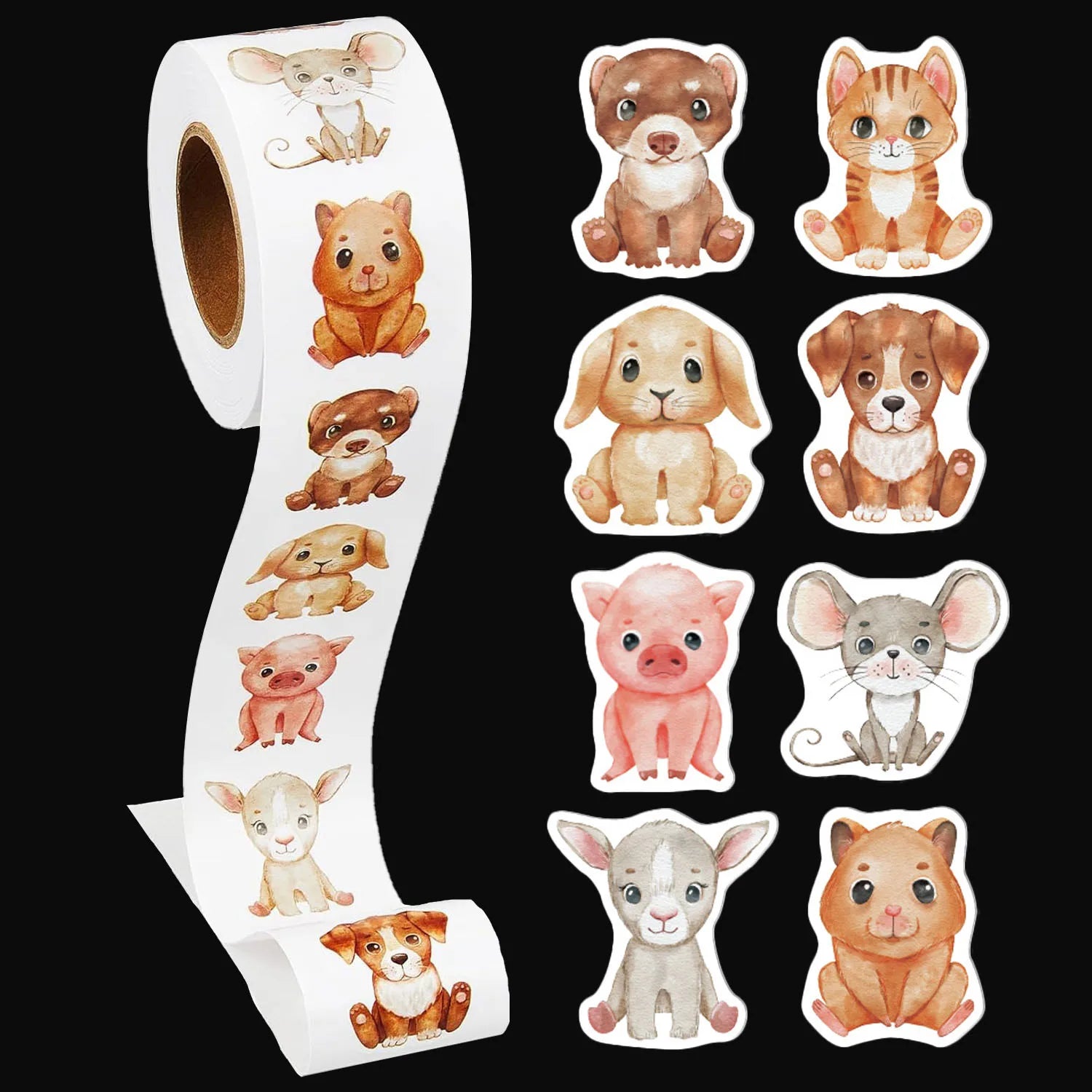 500Pcs/Roll Heterotypic Pets Stickers 2.5cm/1.0'' Cute Art Labels Learning Rewards, Adorn Gifts for Books Watercup Phone PC Pads