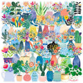 50PCS Fresh Nordic Style Plant PET Sticky Sticker Aesthetic Tear Open Decoration Scrapbooking Stationery Supplies for Kids