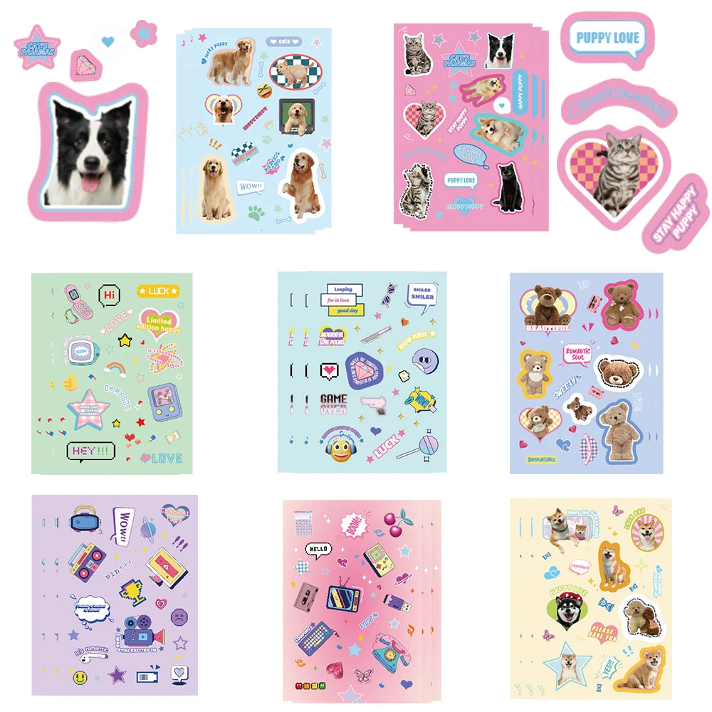 8/16Pcs Pet Instagram Sticker Living Room Retro Cartoon Skateboard Art Picture Bicycle DIY Stationery Notebook Landscape Sticker