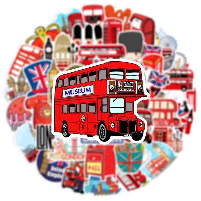 10/30/50PCS Red London Sticker Aesthetic PVC DIY Children's Korean Stationery School Supplies Decoration Scrapbooking for Kids