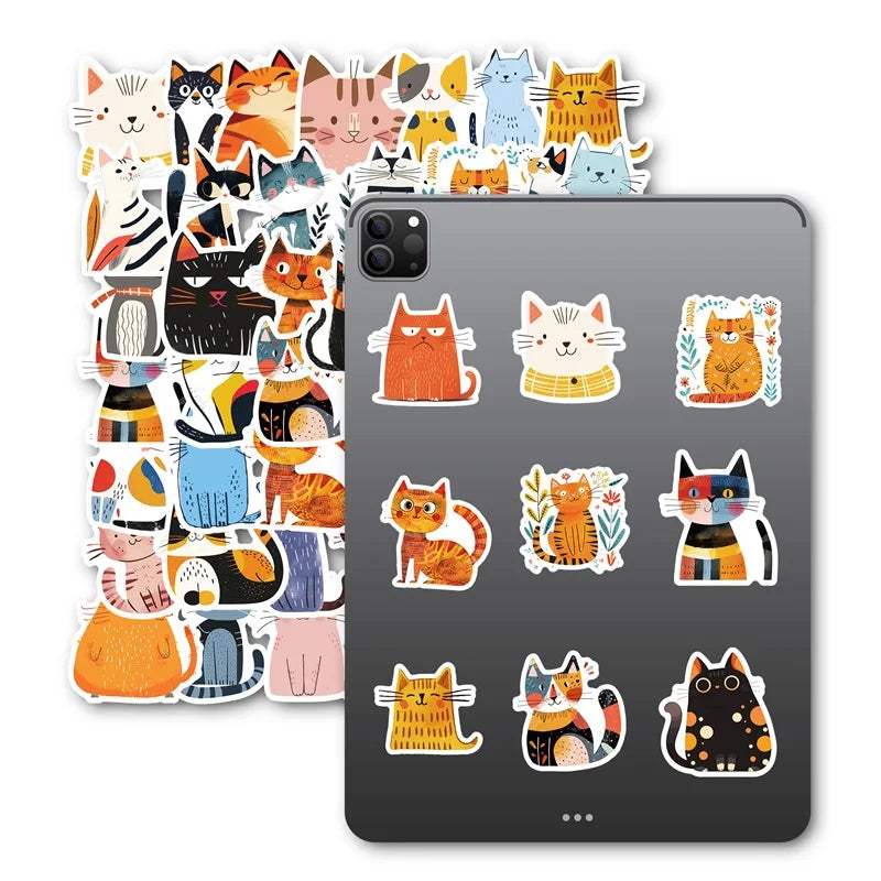 10/30/50PCS Cartoon Japanese Cat PVC Sticky Sticker Aesthetic Stationery DIY Decoration Scrapbooking School Supplies for Kids